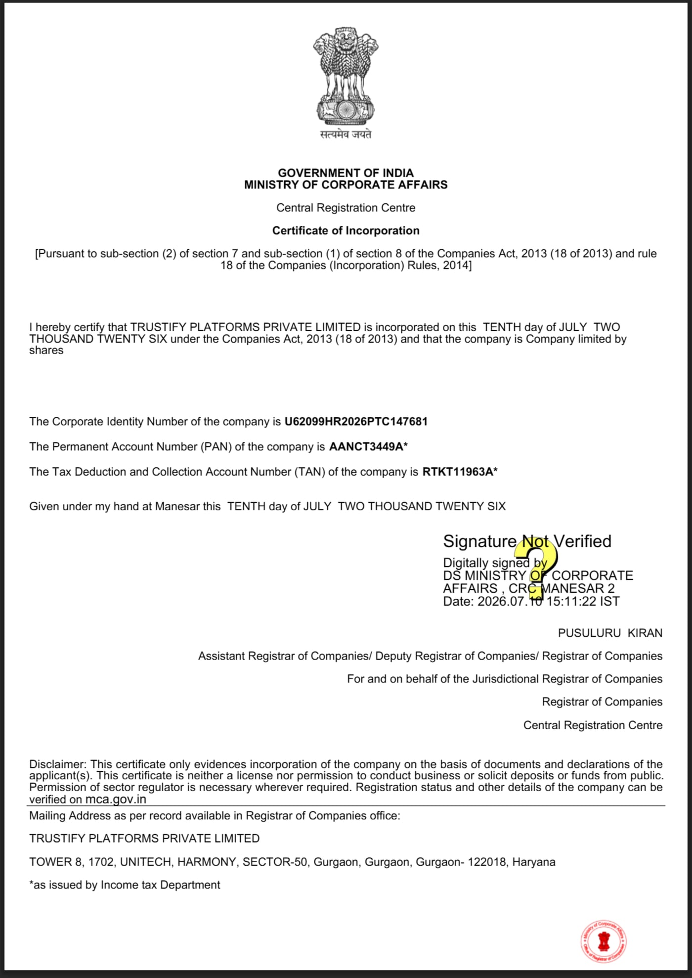 Certificate of Incorporation