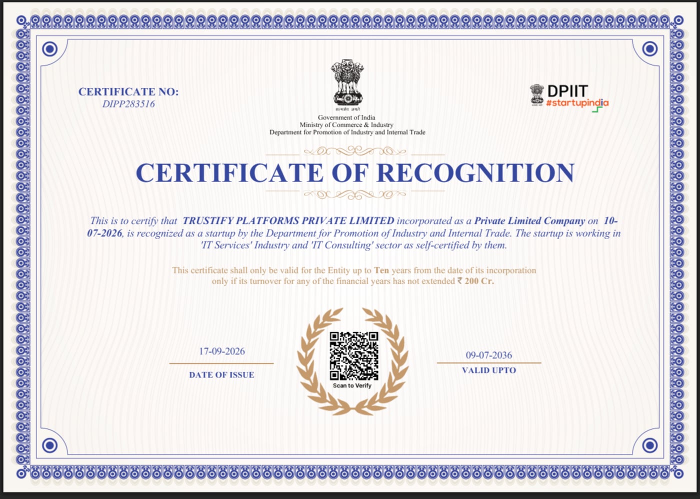 Startup India Recognition